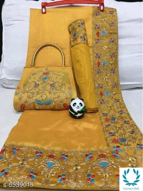 Trendy Women's Saree With Free Embroidered Designer Bag - Saree Length Size:5.5m Blouse Length Size:0.8m, Banglori Silk, Pack of :1